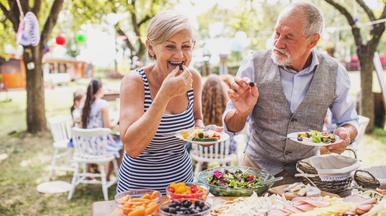 Family celebration or a garden party outside in the backyard